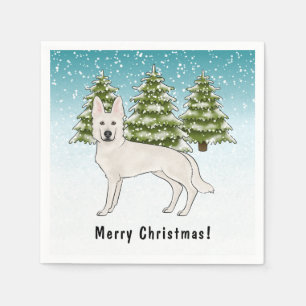White Swiss Shepherd White GSD Dog Winter Forest Napkin