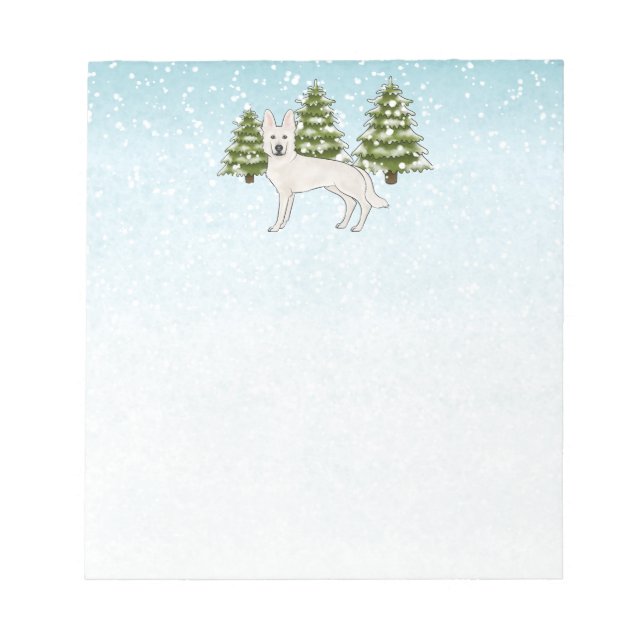 White Swiss Shepherd White GSD Dog Winter Forest Notepad (Front)