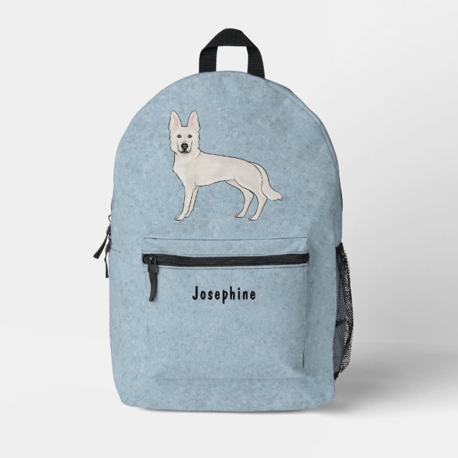 White Swiss Shepherd White GSD With Custom Text Printed Backpack (Front)
