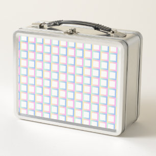 White Symmetric Chequered Gradient Pattern Frames Metal Lunch Box
