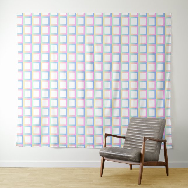 White Symmetric Chequered Gradient Pattern Frames Tapestry (In Situ (Horizontal))