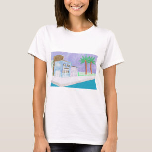 White T-Shirt with a Caribbean Scene