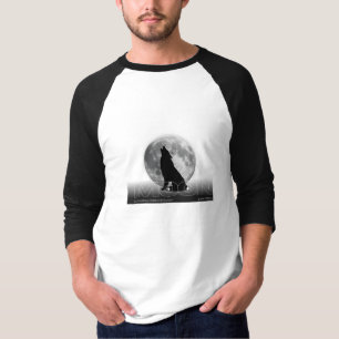 White T-shirt with black full sleeves with a wolf 