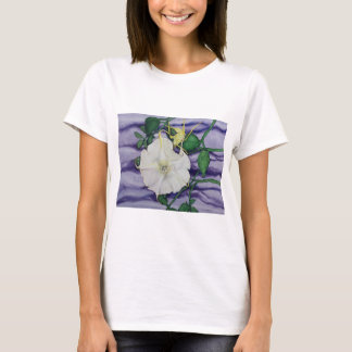 White T-shirt with white flower on lavender