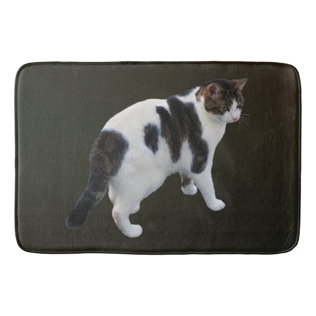 White Tabby With Dark Patches Bath Mat (Front)