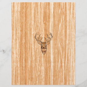 White Tail Buck Deer Head Wood Grain Style