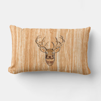 White Tail Buck Deer Head Wood Grain Style Lumbar Cushion