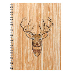 White Tail Buck Deer Head Wood Grain Style Spiral Notebook