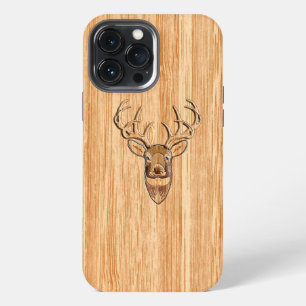 White Tail Deer Head Blonde Wood Grain Style iPhone 13 Pro Max Case