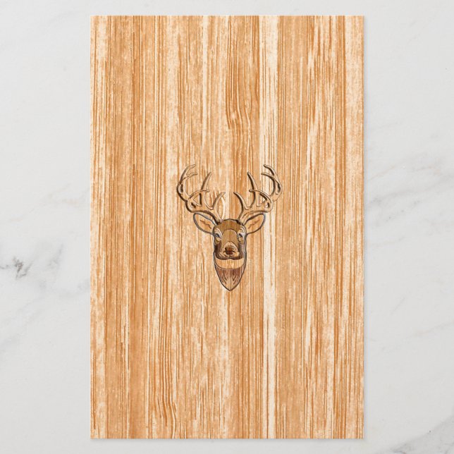 White Tail Deer Head Blonde Wood Grain Style Stationery (Front)