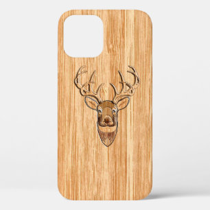White Tail Deer Head Buck Wood Grain Style Decor iPhone 12 Case