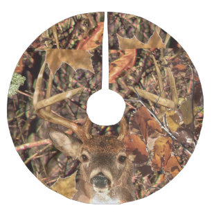 White Tail Deer Head Fall Energy Spirited on a Brushed Polyester Tree Skirt