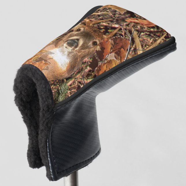 White Tail Deer Head Fall Energy Spirited on a Golf Head Cover (3/4 Front)