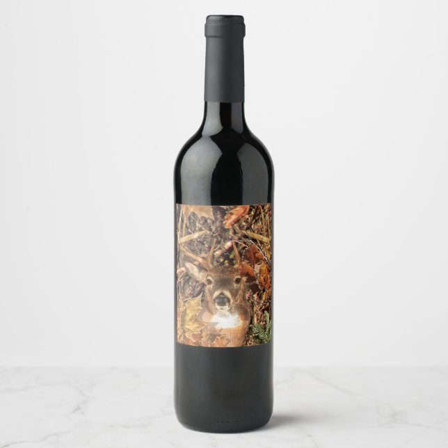 White Tail Deer Head Fall Energy Spirited on a Wine Label (Front)