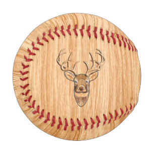 White Tail Deer Head Trophy Wood Grain Style Baseball