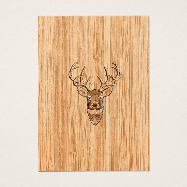 White Tail Deer Head Wood Grain Background (Front)