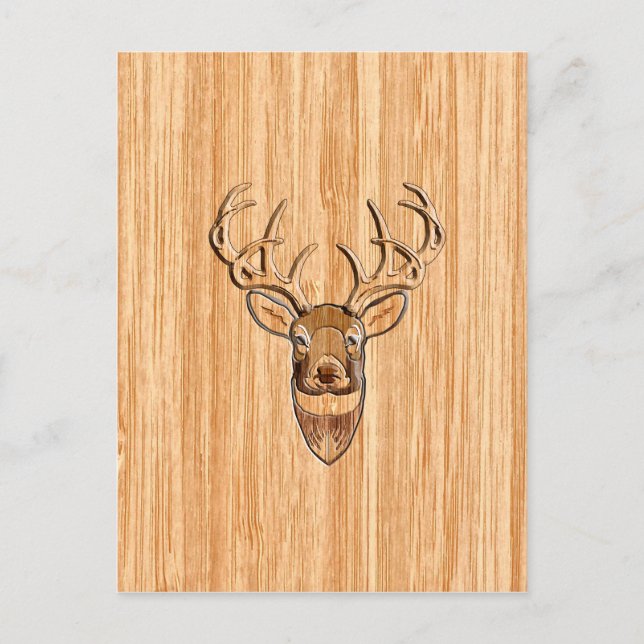 White Tail Deer Head Wood Grain Background Postcard (Front)