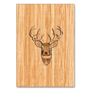 White Tail Deer Head Wood Grain Background Table Number