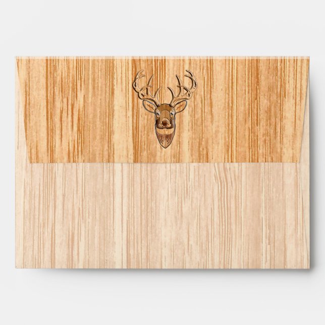 White Tail Deer Head Wood Grain Decor Envelope (Back (Top Flap))