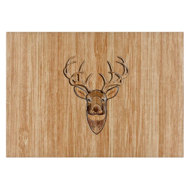 White Tail Deer Head Wood Grain Design Cutting Board (Front)