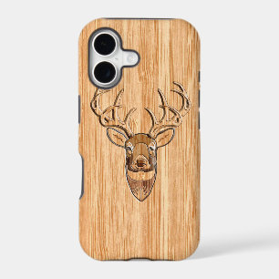 White Tail Deer Head Wood Grain Style Decor