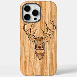 White Tail Deer Head Wood Grain Style Decor iPhone 16 Pro Max Case