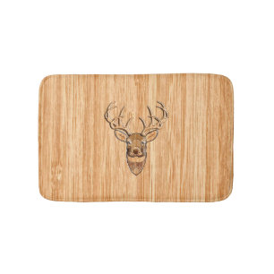 White Tail Deer Head Wood Grain Style Display Bath Mat
