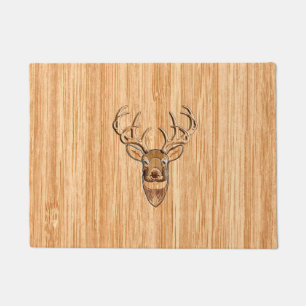 White Tail Deer Head Wood Grain Style Display Doormat