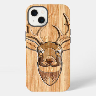 White Tail Deer Head Wood Grain Style iPhone 13 Case