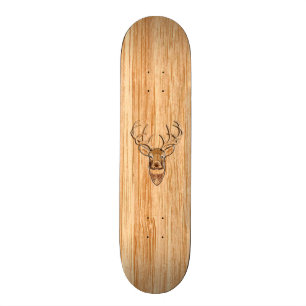 White Tail Deer Head Wood Inlay Grain Style Decor Skateboard