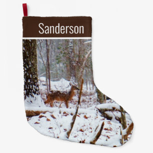 White Tail deer in Snow Large Christmas Stocking