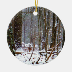 white tail deer in the snow ceramic tree decoration