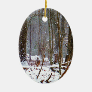 white tail deer in the snow ceramic tree decoration