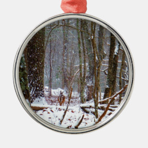 white tail deer in the snow metal tree decoration