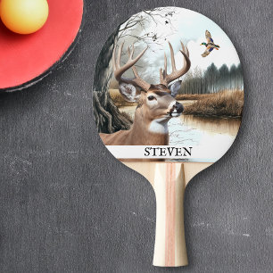 White Tailed Deer Nature Scene Mallard Ping Pong Paddle