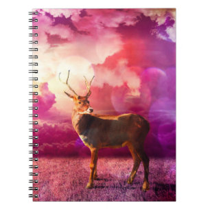 White Tailed Deer stag in pink clouds  Notebook