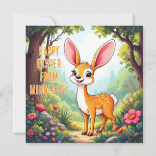 White-tailed fawn with rabbit ears holiday card