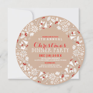 White & Tan Christmas Wreath Party Invitation