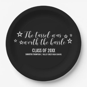 White Tassel Worth Hassle Graduation Paper Plates