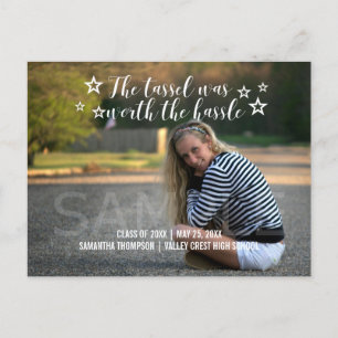 White Tassel Worth Hassle Photo Graduation Announcement Postcard