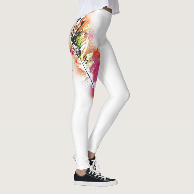 White Tattoo Feather Leggings (Right)