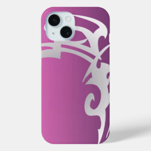 White tattoo print on purple gradient iPhone 15 case