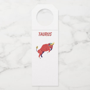 White Taurus, zodiac, star sign print Bottle Tag