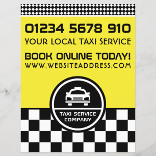 White Taxi Cab Circled Logo with Price List Flyer