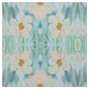White Teal and Gold Fabric
