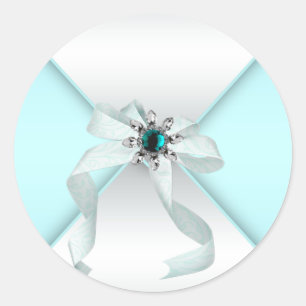 White Teal Blue Envelope Seal Party Favour Labels