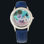 WHITE TEAL BLUE ROSES,ANEMONE FLOWERS MONOGRAM<br><div class="desc">Elegant floral watch, aqua blue , turquoise , pink white roses and anemones on pink background with printed pink gemstones.</div>