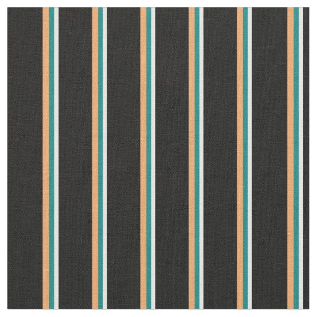 White, Teal, Brown, and Black Lines Fabric (Close Up)