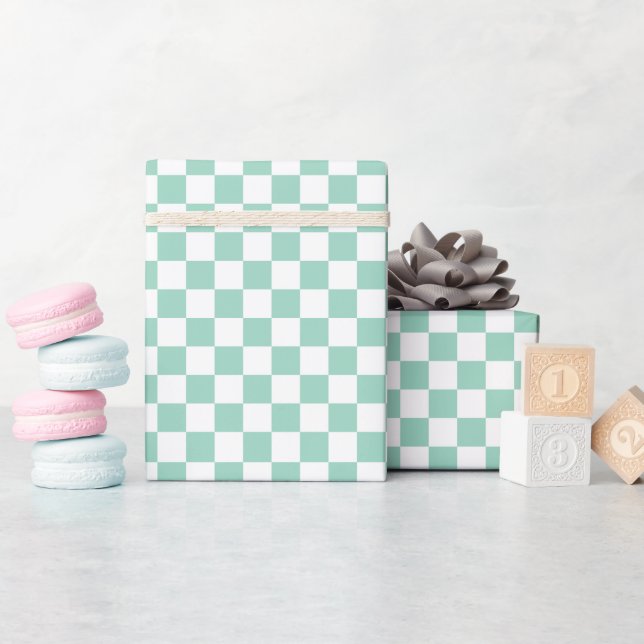 White & Teal Checkerboard Wrapping Paper Roll (Baby Shower)