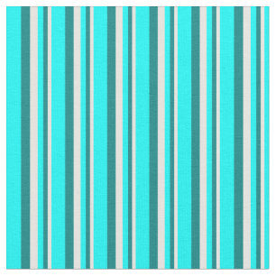 White, Teal & Cyan Coloured Stripes/Lines Pattern Fabric